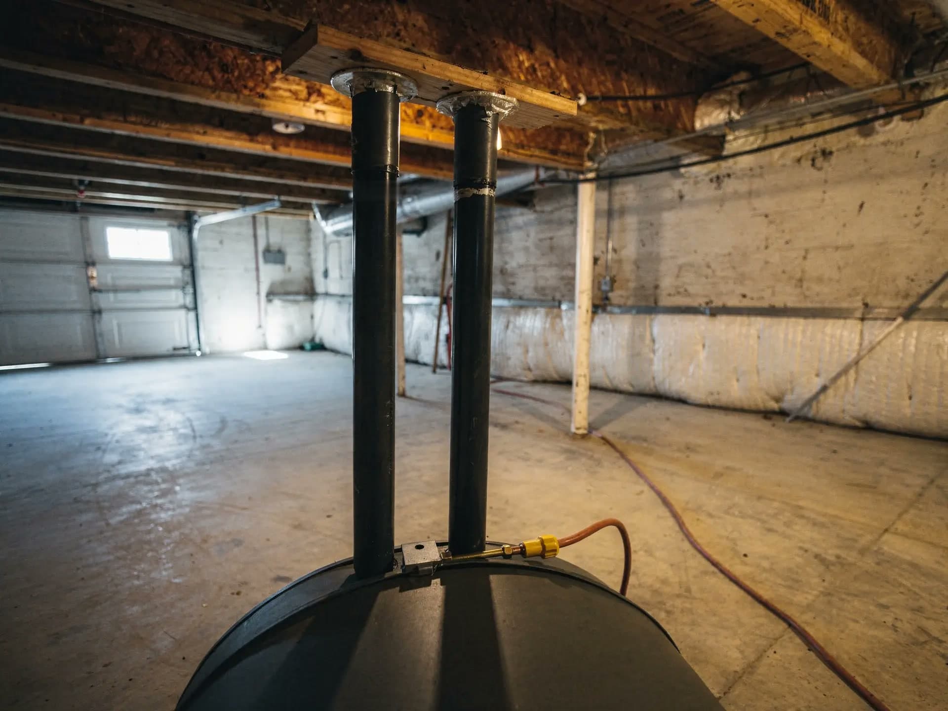 A replacement oil tank set in place in a Litchfield basement.