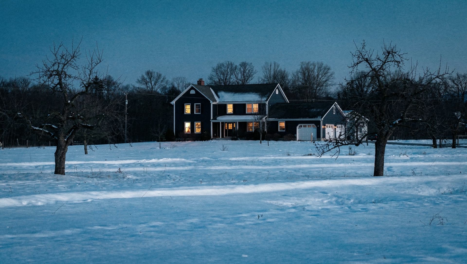 A residential street in Londonderry, NH in winter.