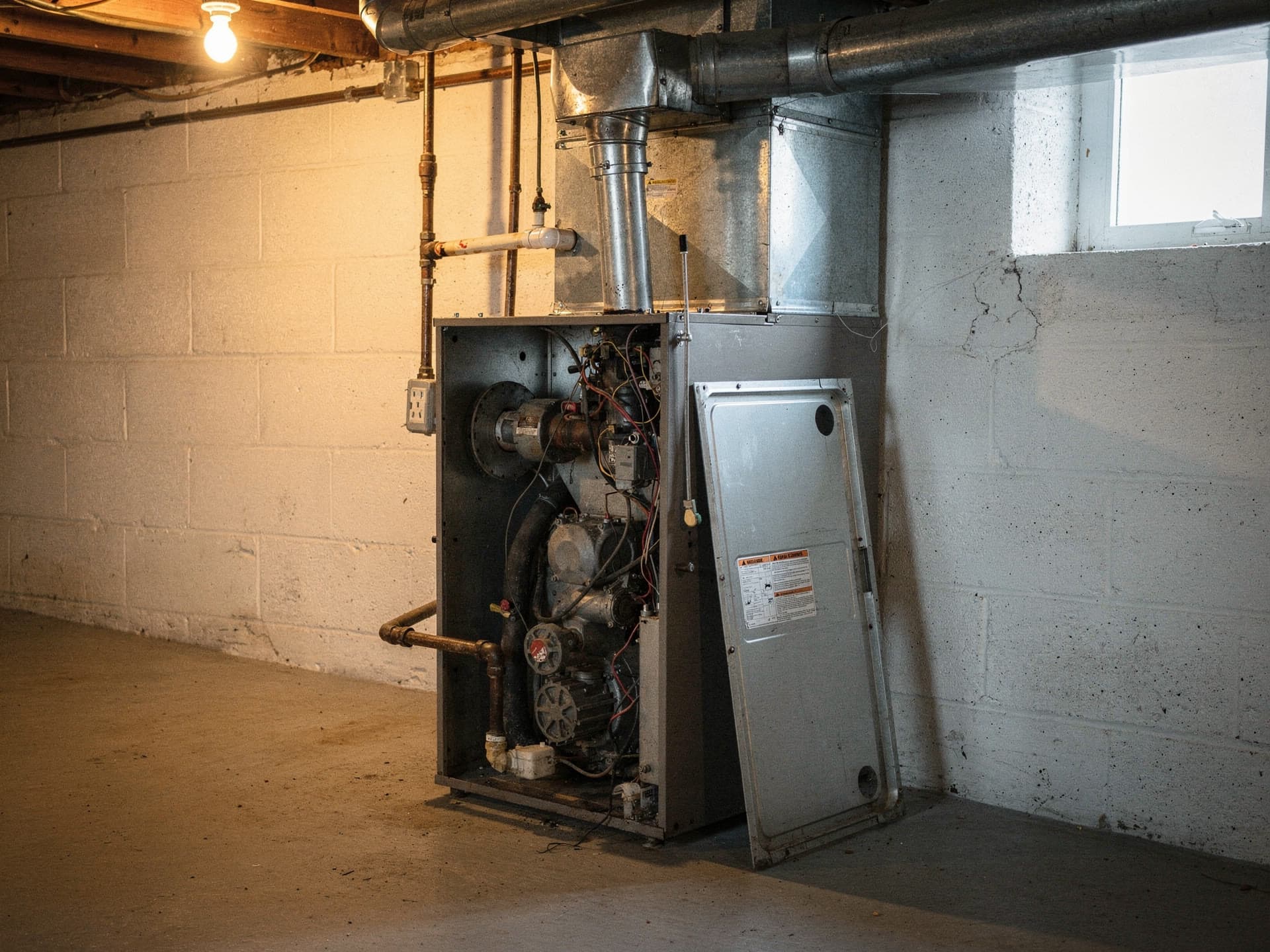 A boiler control panel opened up for diagnosis, gloved hands on the wiring, before any replacement is discussed